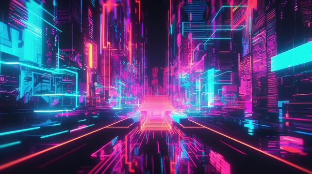 Glitch art with neon colors and cyberpunk vibes created with generative AI technology