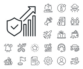 Cyber defence sign. Salaryman, gender equality and alert bell outline icons. Security statistics line icon. Private protection symbol. Security statistics line sign. Vector