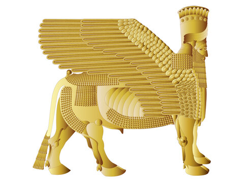 Title: Shedu, Winged Bull of Nineveh, gatekeeper in the spiritual world provide a pathway between the higher gods and humans. 704&ndash;692 BC