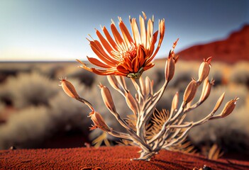 Devil’s Claw (Harpagophytum procumbens) medicinal plant and flower. Kalahari Desert. Botswana. Generative AI - obrazy, fototapety, plakaty
