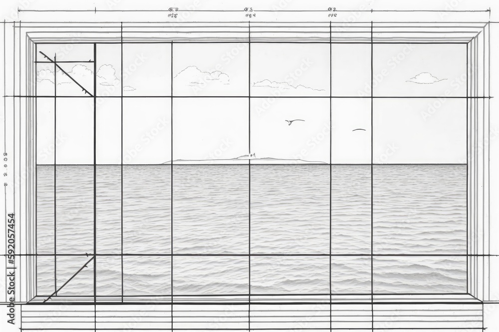 Poster scenic ocean view from a window. generative ai