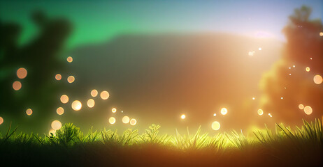 Green grass with beautiful lighting, background image with shallow depth of field.