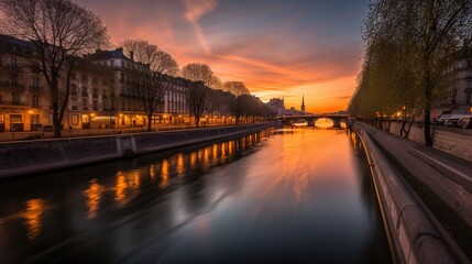 Obraz na płótnie Canvas Seine River Sunset