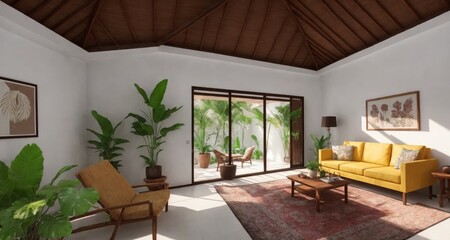 Fototapeta na wymiar A Glimpse into Exotic Cancun Living: Bungalow Interior generative ai