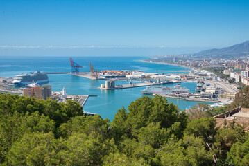 Fototapeta na wymiar Bay and port of Malaga city, Andalucia, Spain