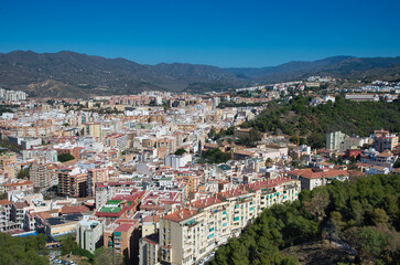 Fototapeta na wymiar Malaga city seen from Gibralfaro castle , Andalucia, Spain