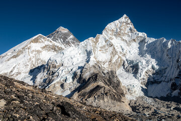Million dollar view: Mount Everest (8850m) & Nuptse (7861m) from Kala Patthar in the early afternoon	