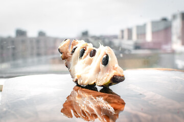 Close up of a custard apple, an exotic fruit with a vanilla smell and sweet taste