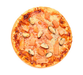 Tasty seafood pizza isolated on white background