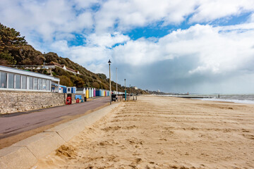 A view along Alum Chime beach at Bournemouth, Dorset, UK in April 2023