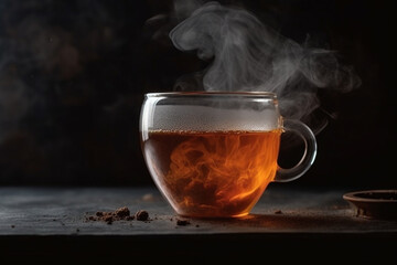 tea in steaming glass on matte background Generative AI