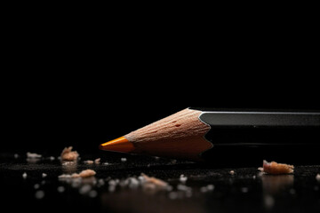 a pencil an eraser on a black background Generative AI