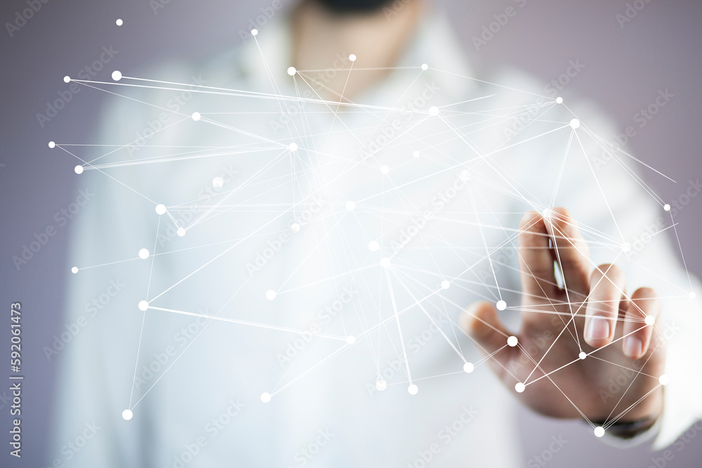 Poster global network. blockchain. illustration. neural networks and artificial intelligence