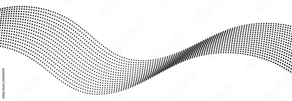 Poster halftone dots on white background. beautiful wave shaped array of black dots. vector illustration