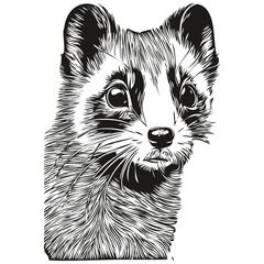 Black and white linear paint draw Ferret vector illustration polecat
