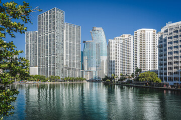 Miami, USA - December 4, 2022. View of the Brickell and downtown skyscrapers in Miami