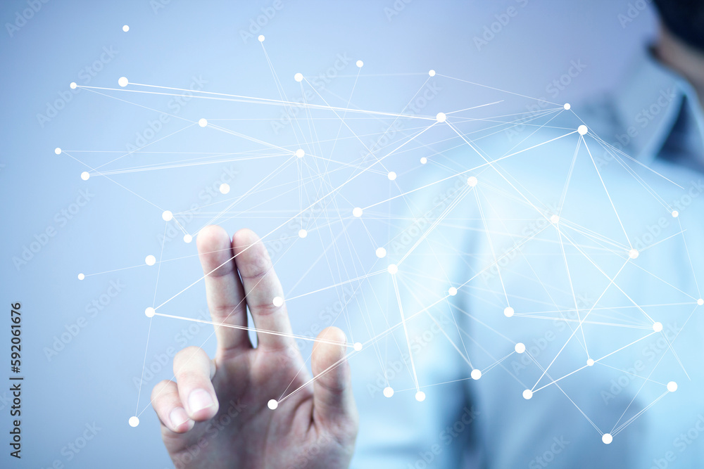 Poster global network. blockchain. illustration. neural networks and artificial intelligence