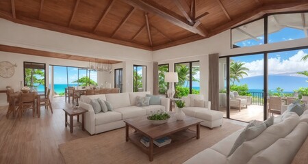 Fototapeta na wymiar Luxurious Living Room with a View of Maui's Coastal Mansion generative ai