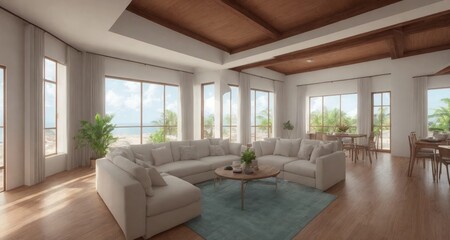 Fototapeta na wymiar The Perfect Paradise: An Interior Look at a Cape Cod Villa Living Room generative ai