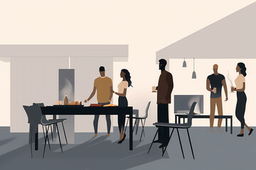 minimalist modern artwork of people dining at home