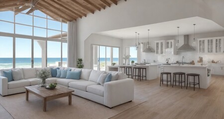 A Glimpse Inside a Classic Cape Cod Estate Living Room generative ai - 592062429