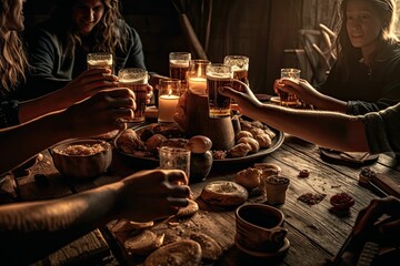 Fototapeta na wymiar Friends Sharing a Beer Together, Generative AI