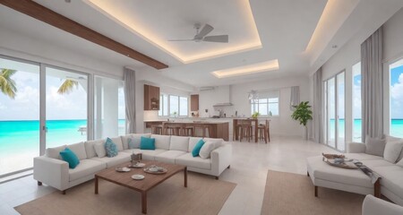 Fototapeta na wymiar Luxury Living in a Coastal Villa in the Maldives generative ai