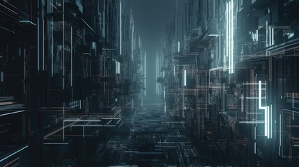 Glitchy shapes in monochromatic tones and cyberpunk vibes created with generative AI technology
