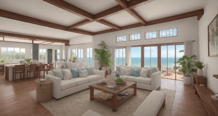 Fototapeta na wymiar Luxurious Coastal Living in Costa Rica: Mansion's Interior Living Room generative ai
