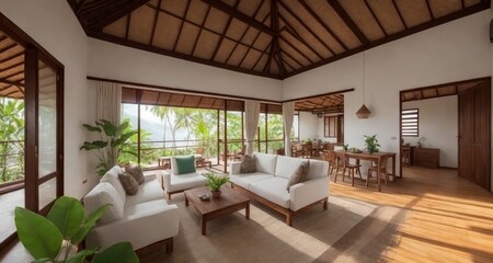 Fototapeta na wymiar The Perfect Living Room Getaway in Paradise: An Interior Look at a Bali Bungalow generative ai