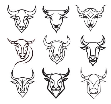 Bull logo sketch hand drawn Vector illustration Farming