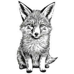 Black and white linear paint draw fox vector illustration fox cub
