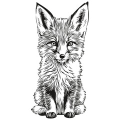 Engrave fox illustration in vintage hand drawing style fox cub