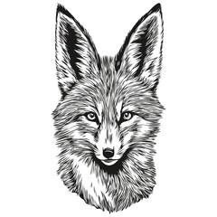 fox vector illustration line art drawing black and white fox cub