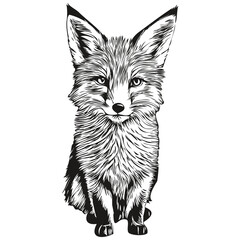 fox vector illustration line art drawing black and white fox cub