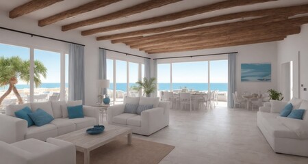 Obraz na płótnie Canvas Luxurious Coastal Living Room in a Mansion of Ibiza, Spain generative ai