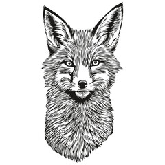 fox vector illustration line art drawing black and white fox cub