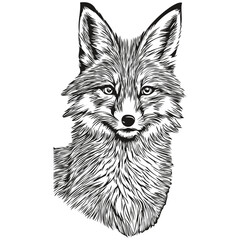 Hand drawn cartoon fox, vector vintage illustration fox cub