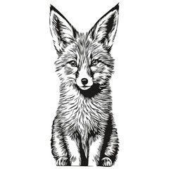Hand drawn fox on a white background, fox cub