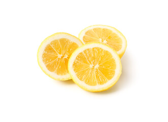 Slices of fresh lemon on white background