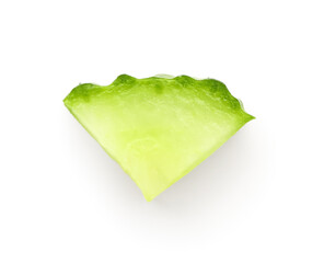Piece of fresh cut cucumber isolated on white background