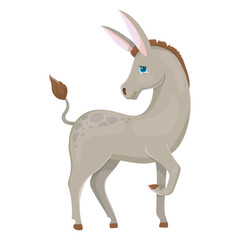 Gray Donkey in cartoon style. Livestock, animal, Farming. Farm. Vector illustration isolated on white background.