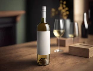 Foto op Plexiglas Weißwein in der Küche auf einem Holztisch, Mockup, generativ AI © Sönke Hayen