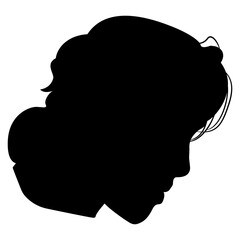 Head of a handsome young man in profile. Black silhouette on white background.