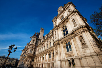 Fototapeta na wymiar Paris, the facade of the Hotel de Ville, city hall of the French capital. France.