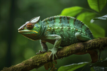 Obraz premium Majestic Chameleon in a Rainforest Canopy - Generative AI
