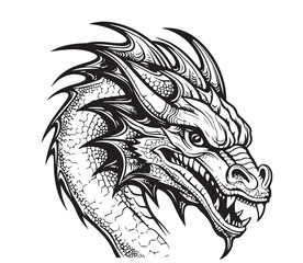 Obraz premium Face of a fantasy dragon sketch illustration Myths and legends