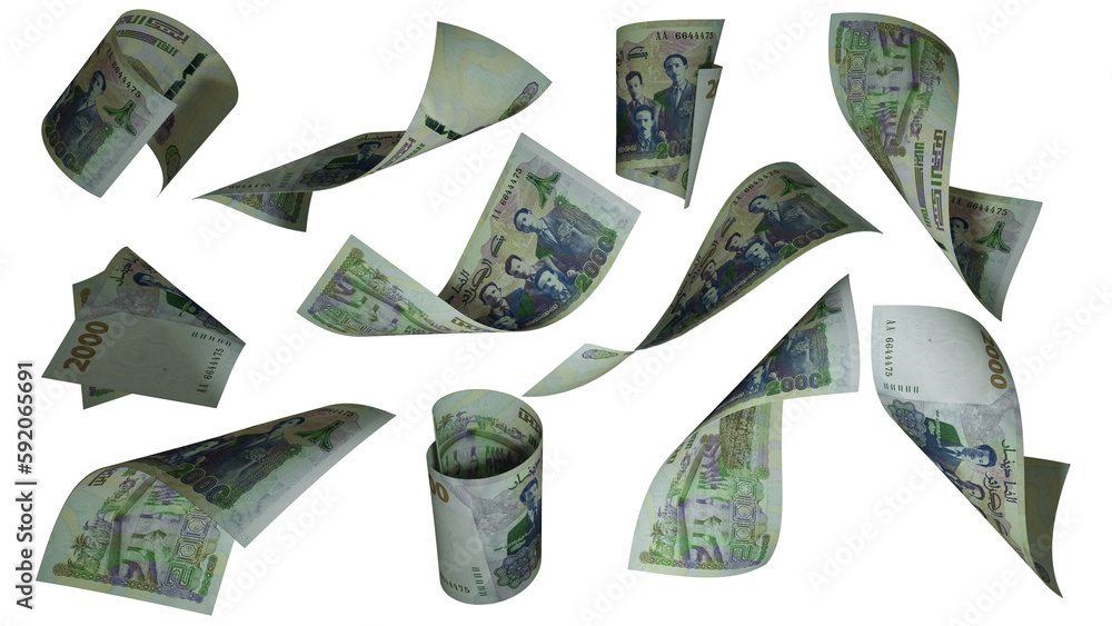 Aufkleber 3D rendering of Algerian dinar notes flying in different angles and orientations isolated on transparent background