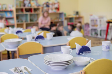 a general view of the group in the kindergarten, a room for children with toys. High quality photo