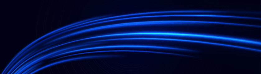 Light trail wave, fire path trace line and incandescence curve twir. Particle motion effect. Red blue special effect, speed police line. Magic of moving fast lines. Laser beams, horizontal light rays.